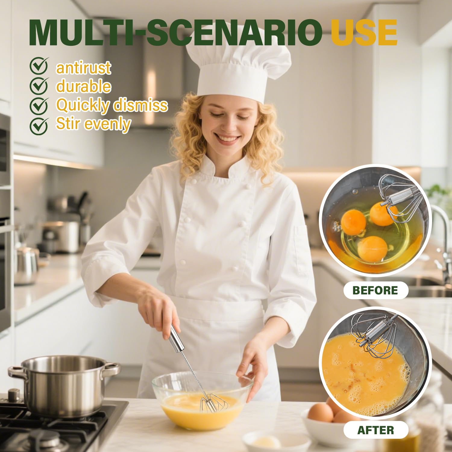 Kitchen Mixer Stirring Tool Hand Mixer Stainless Steel Semi-Automatic Egg Beater for Mixing Cooking Gadgets (12 Inch)