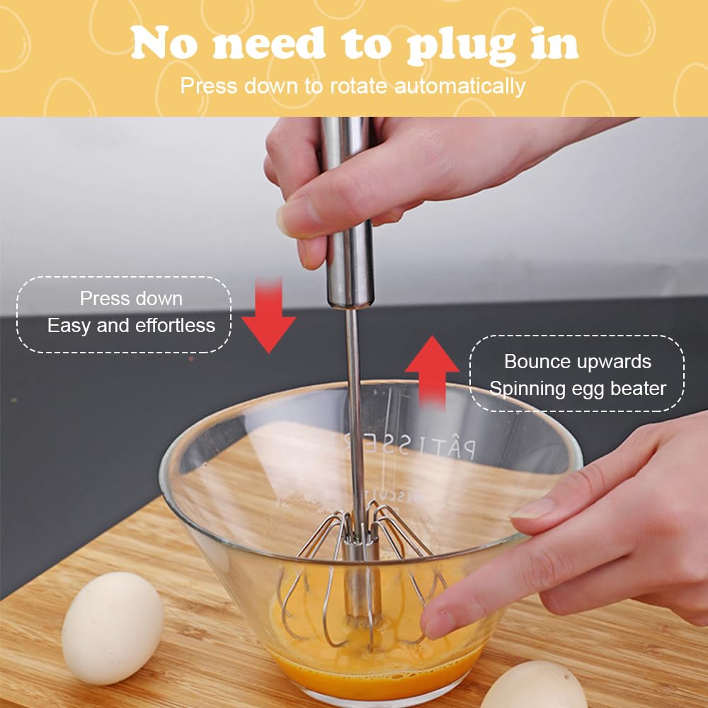 Kitchen Mixer Stirring Tool Hand Mixer Stainless Steel Semi-Automatic Egg Beater for Mixing Cooking Gadgets (12 Inch)