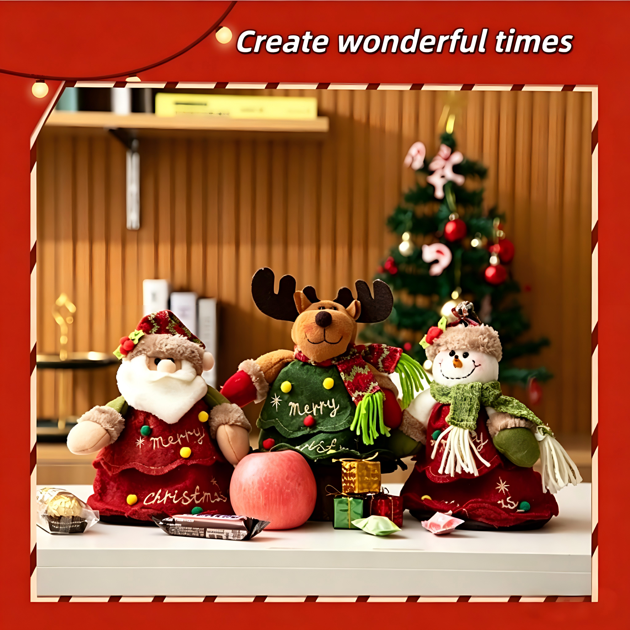 2026 New Christmas Gift Bags Zipper Design,Reusable Three-Dimensional Hollowed-Out Linen Fabric Christmas Gift bag，for Packaging Candies, Fruits and Small Toys