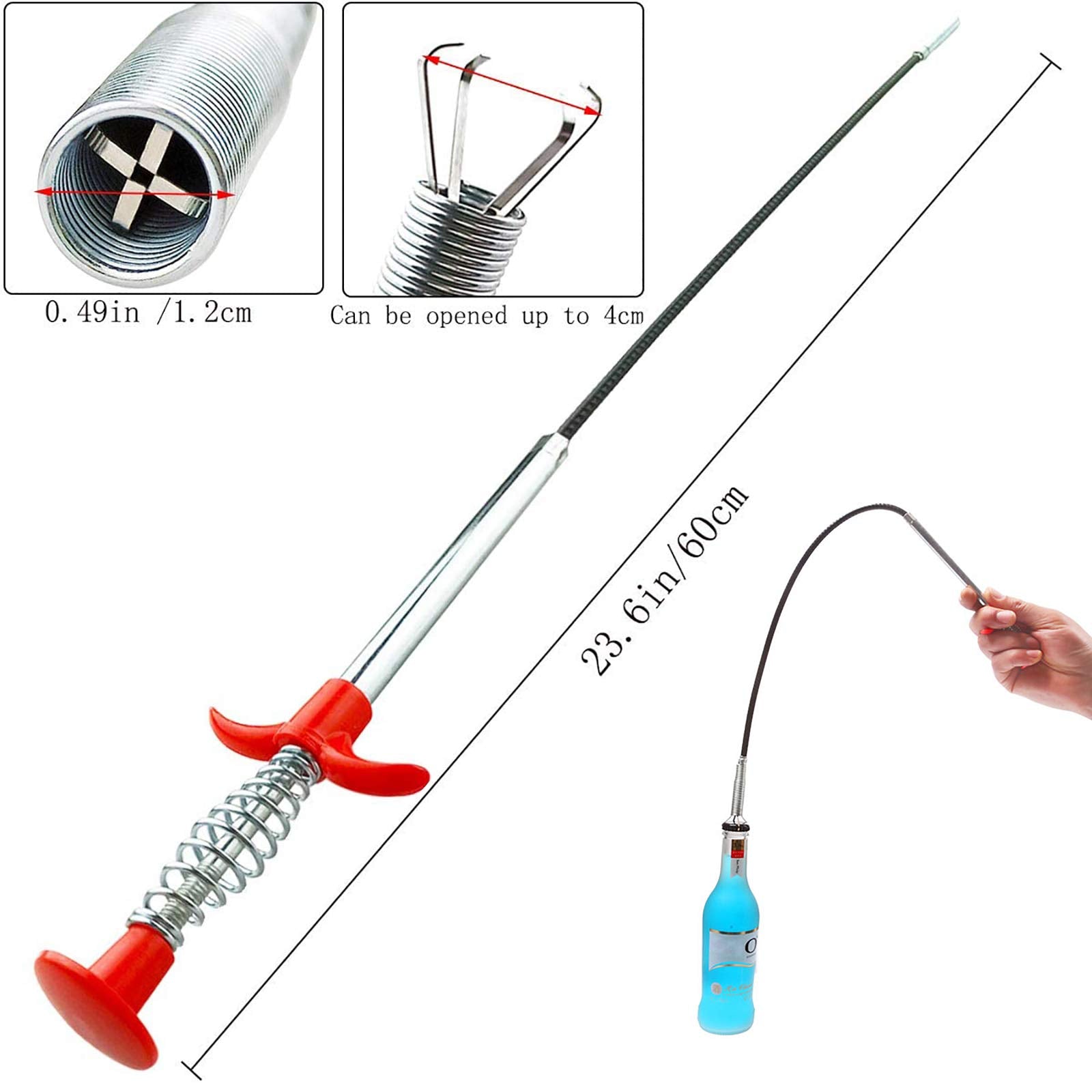 For Trash Pickup, Home and Kitchen Sinks, Drains, Toilets (78.74 inches) with 4 Claws Bendable Hose Pickup Aid, Flexible Gripper Picker Tool (Drain Clog Removal Tool)