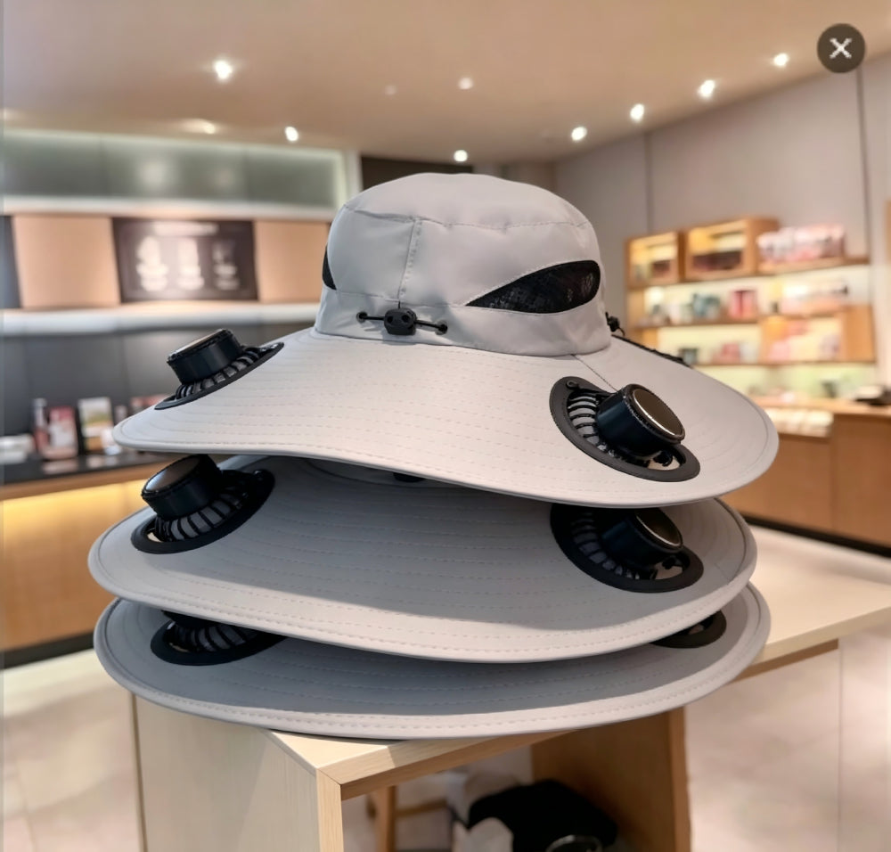 Wide-Brimmed Outdoor Sun Hat, Solar-Powered Fan Hat, Fishing Hat with Detachable USB-Rechargeable Fan