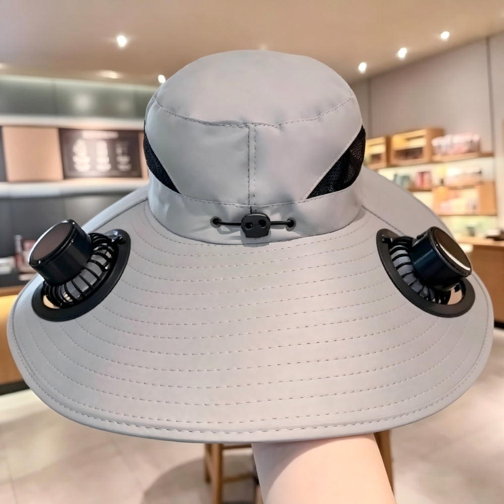 Wide-Brimmed Outdoor Sun Hat, Solar-Powered Fan Hat, Fishing Hat with Detachable USB-Rechargeable Fan