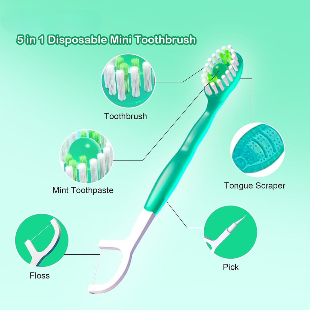 Small Toothbrush Disposable Toothpaste,Tongue Scrapers,Floss and Pick.Travel Pack For 26 Count.