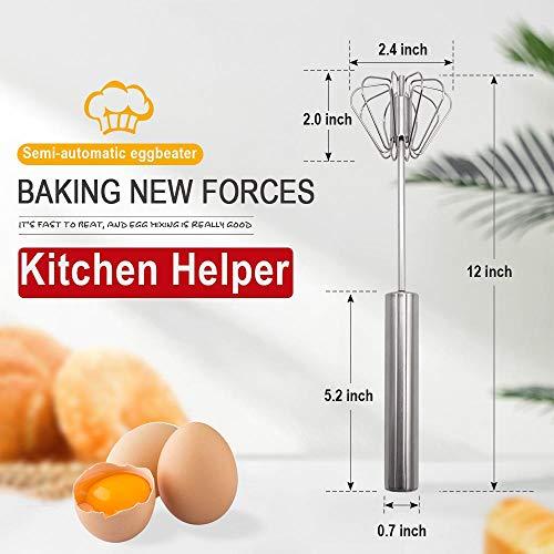 Kitchen Mixer Stirring Tool Hand Mixer Stainless Steel Semi-Automatic Egg Beater for Mixing Cooking Gadgets (12 Inch)