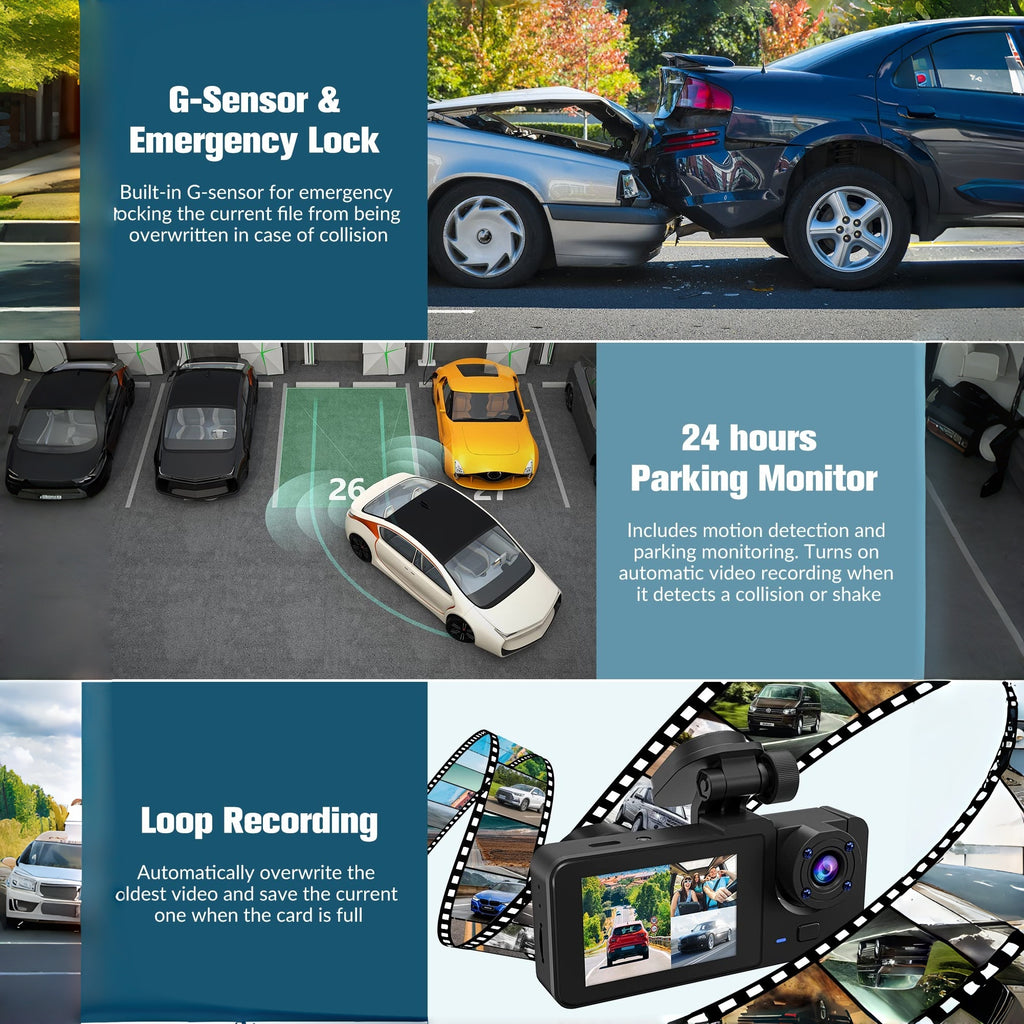 4K Dash camera for cars,dash cam front and rear,32GB Card,Built-in Super Night Vision,24H Loop Recording
