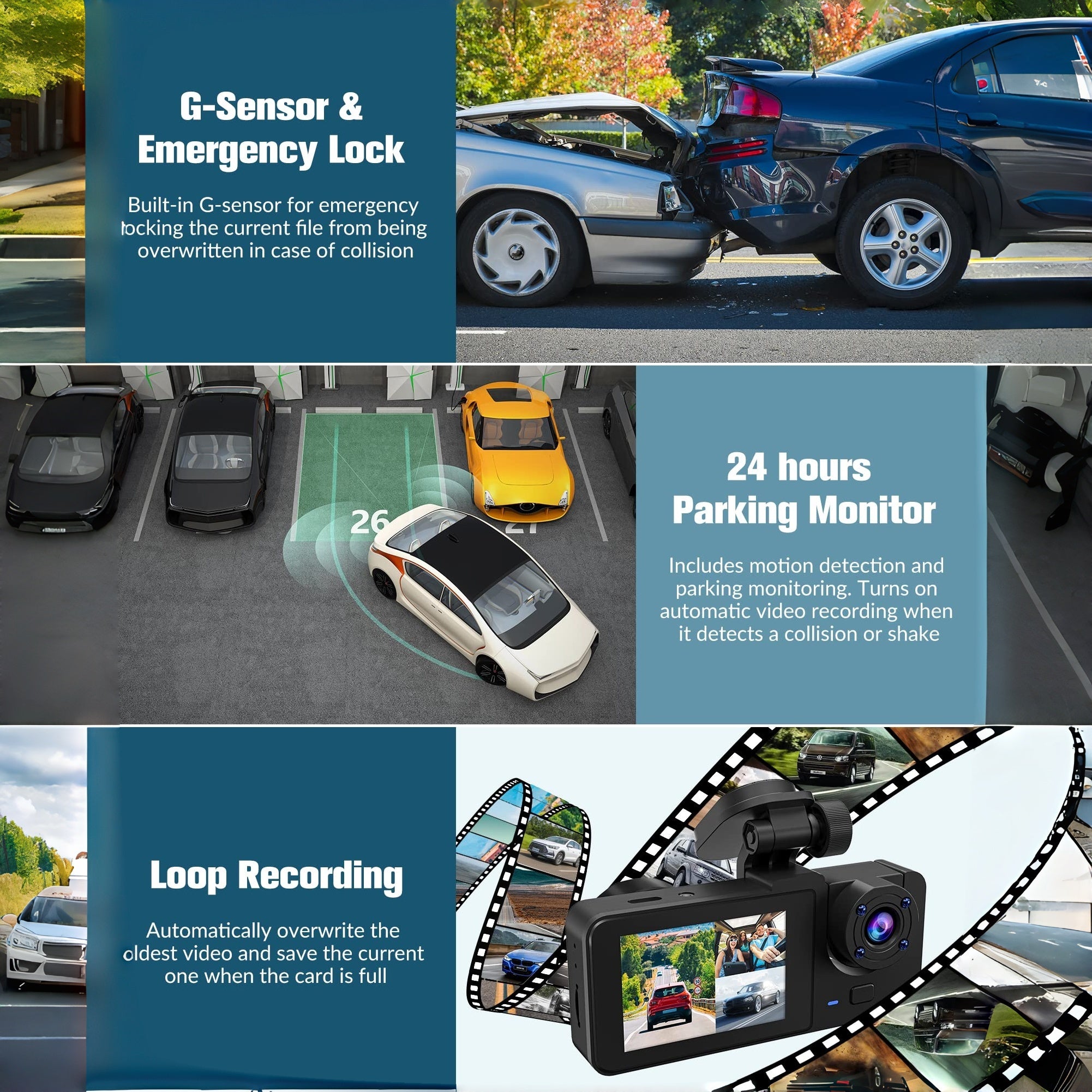 4K Dash camera for cars,dash cam front and rear,32GB Card,Built-in Super Night Vision,24H Loop Recording