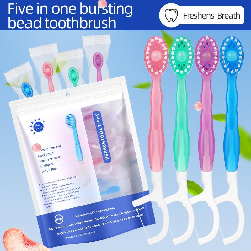 Small Toothbrush Disposable Toothpaste,Tongue Scrapers,Floss and Pick.Travel Pack For 26 Count.