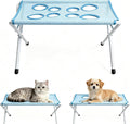 Pet Bath Stand - with Foldable Metal Tube Frame, Quick-Drying Mesh Bath Mat, Eight-Hole Design, Suitable for Dogs and Cats of Different Sizes for Home Bathing and Grooming (Blue)