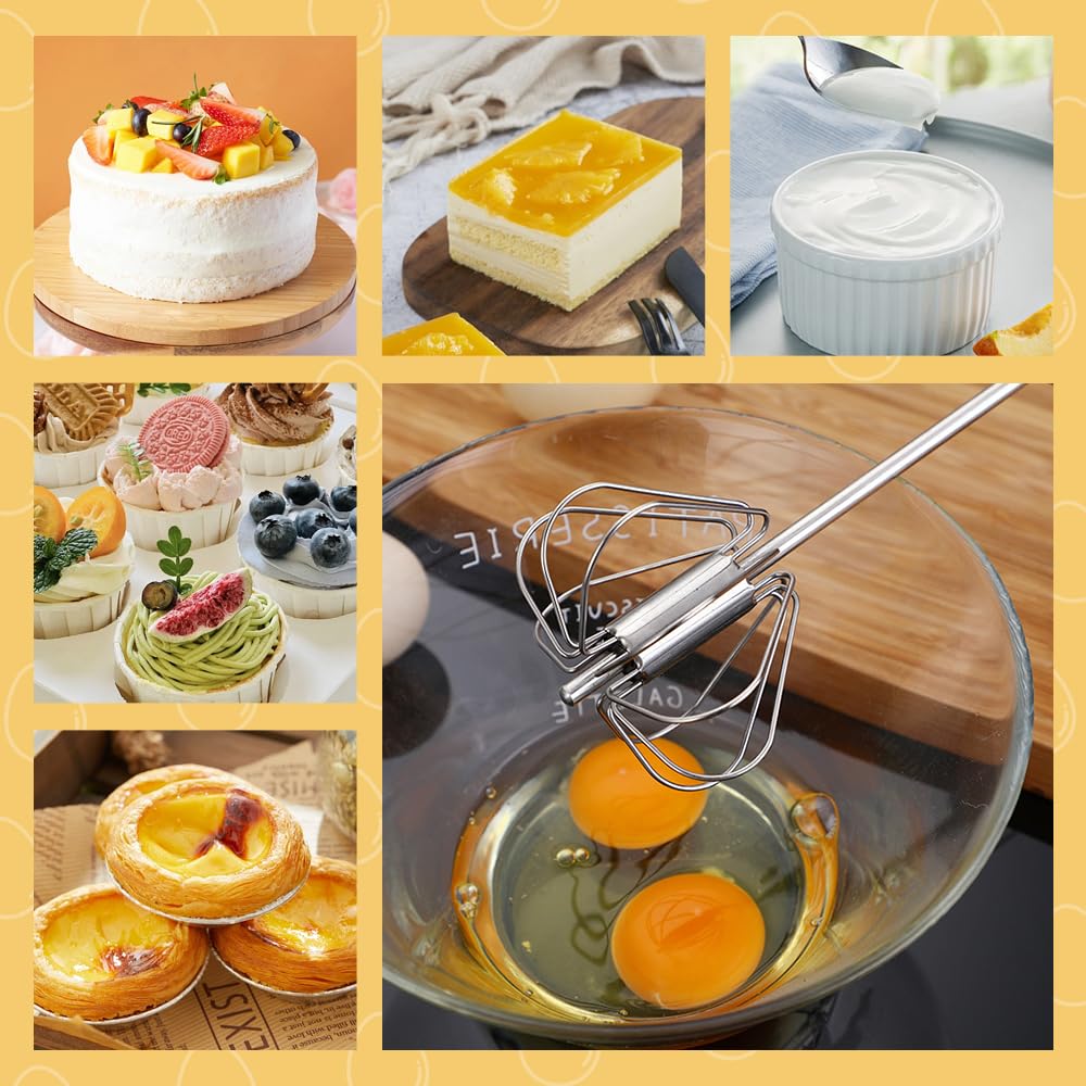 Kitchen Mixer Stirring Tool Hand Mixer Stainless Steel Semi-Automatic Egg Beater for Mixing Cooking Gadgets (12 Inch)