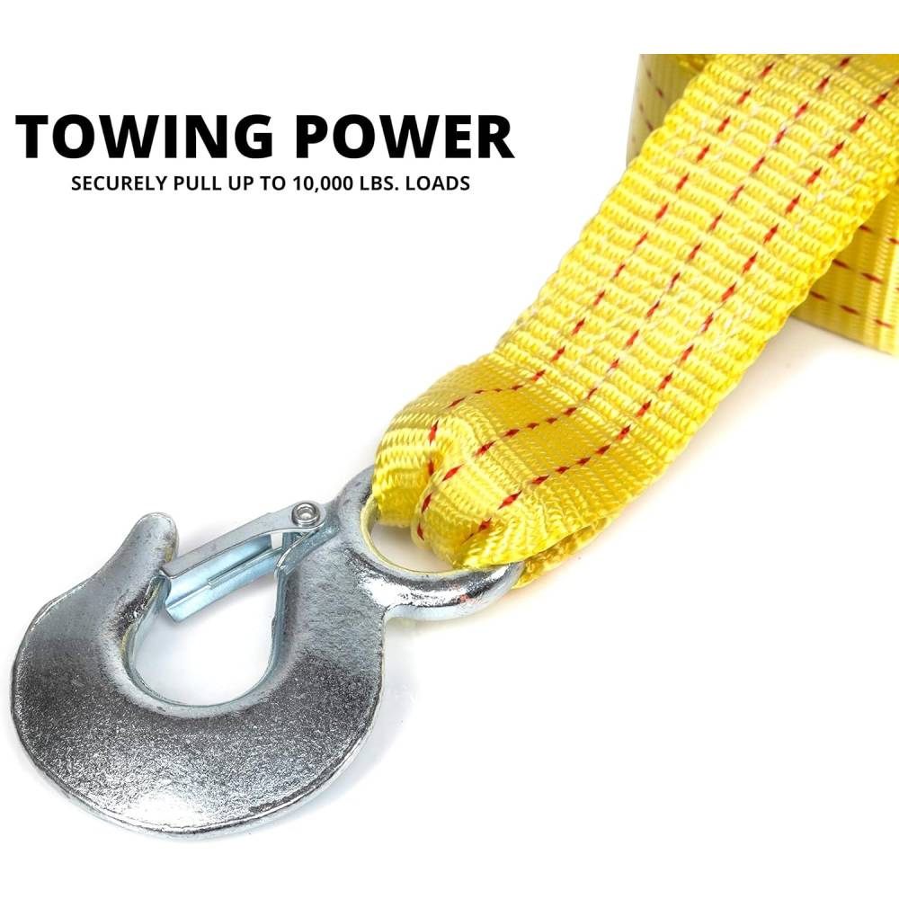 Tow Strap with Hooks 13.12 Foot/4 m, 11,000 lbs Capacity Tow Rope - Heavy Duty Emergency Towing Straps for Vehicles, Cars, Trucks, ATV, for Roadside Recovery, not for Off-Road Recovery