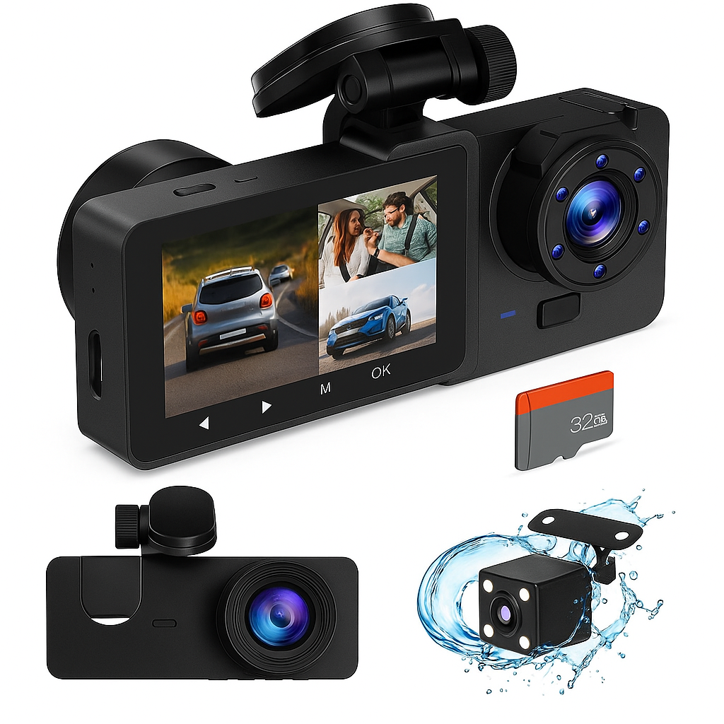 4K Dash camera for cars,dash cam front and rear,32GB Card,Built-in Super Night Vision,24H Loop Recording