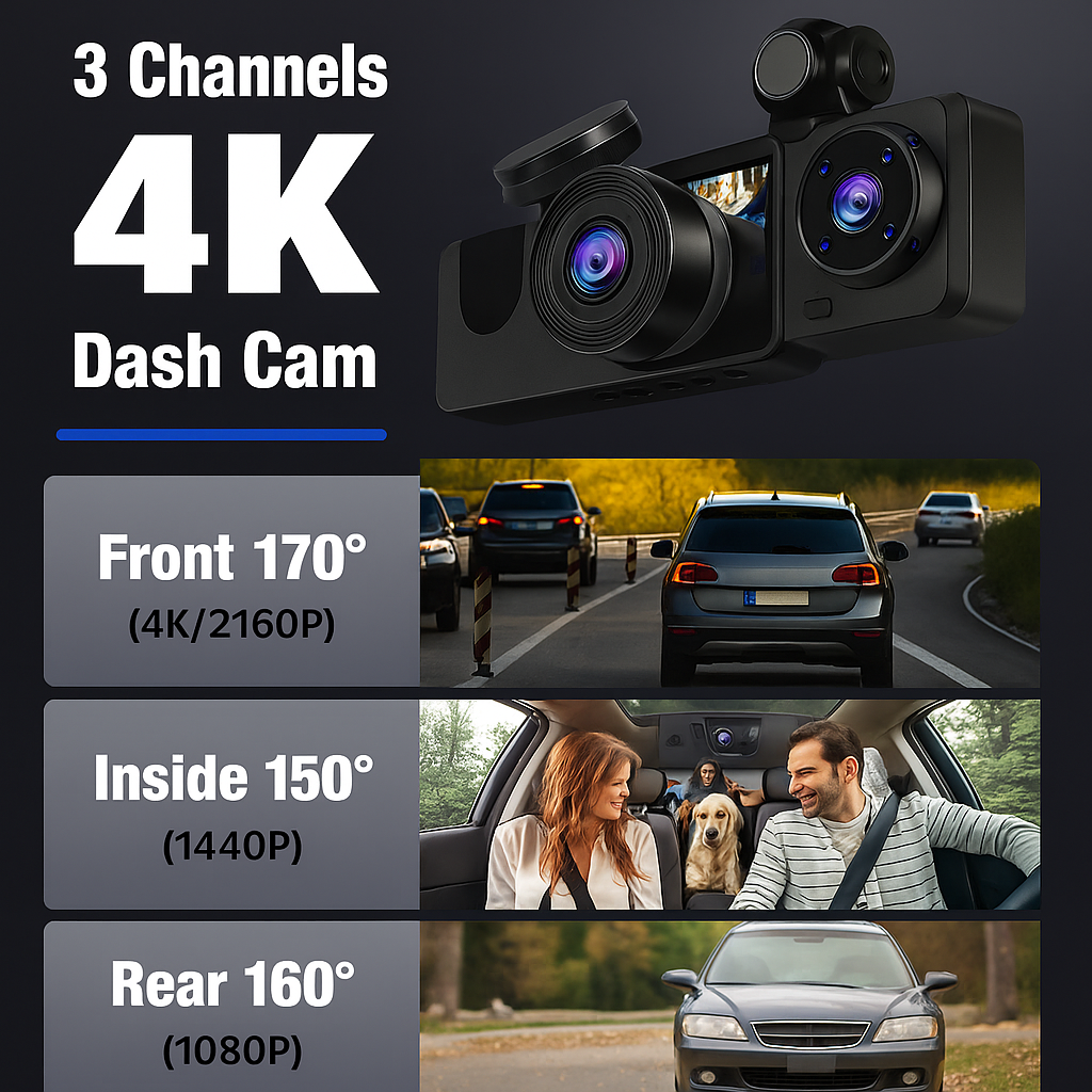 4K Dash camera for cars,dash cam front and rear,32GB Card,Built-in Super Night Vision,24H Loop Recording