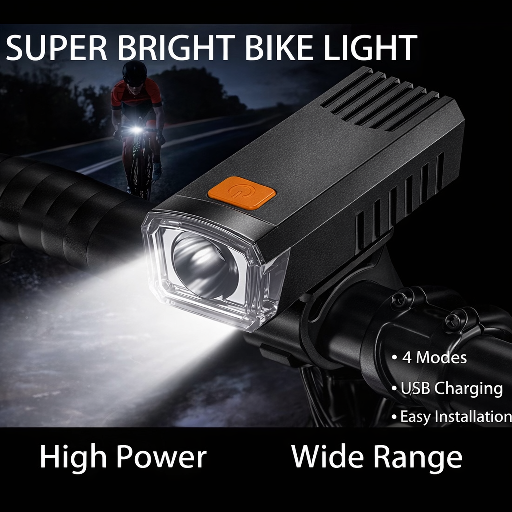 1 PC LED Bike Light, Type-C Rechargeable Bicycle Lights, Ultra Light Bicycle Headlight, 4 Modes MTB Bicycle Light Front, Powerful Bright Bike Lights for Outdoor Road Mountain Biking