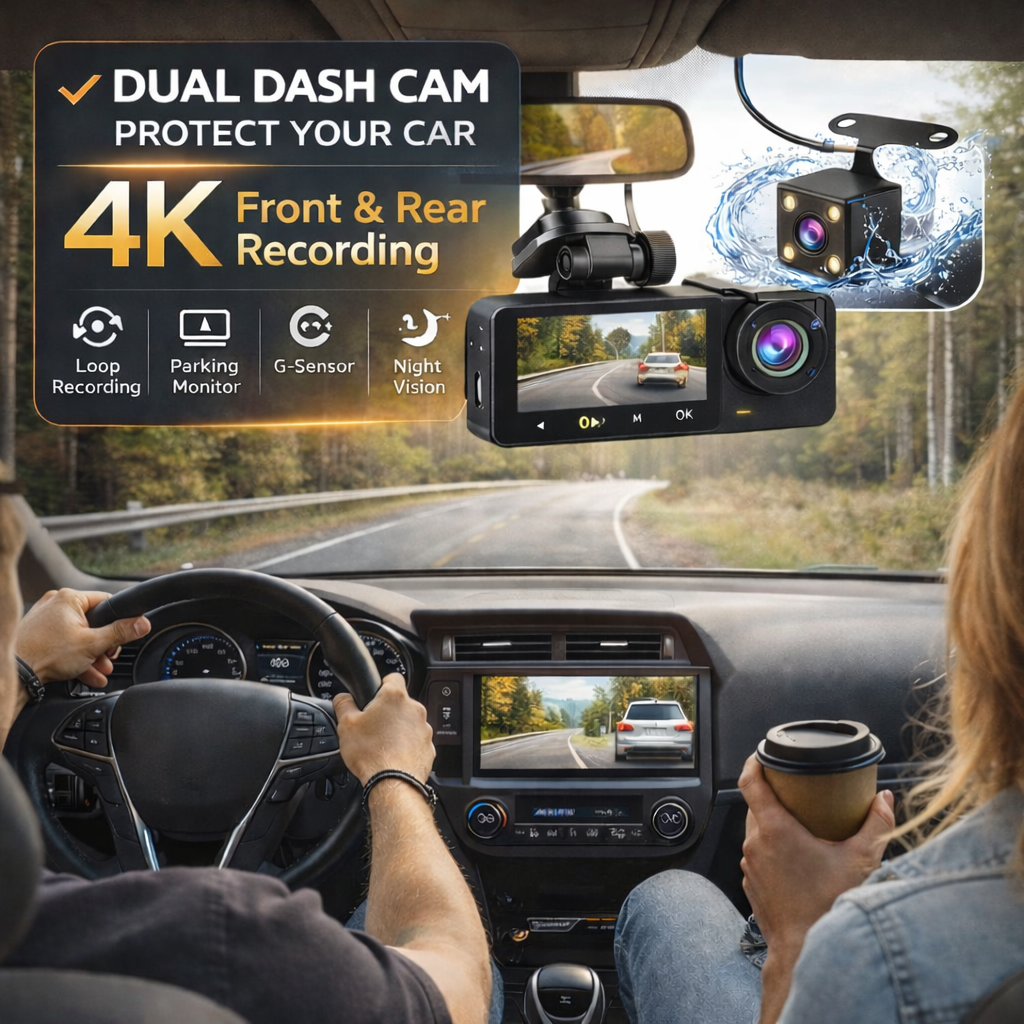 4K Dash camera for cars,dash cam front and rear,32GB Card,Built-in Super Night Vision,24H Loop Recording