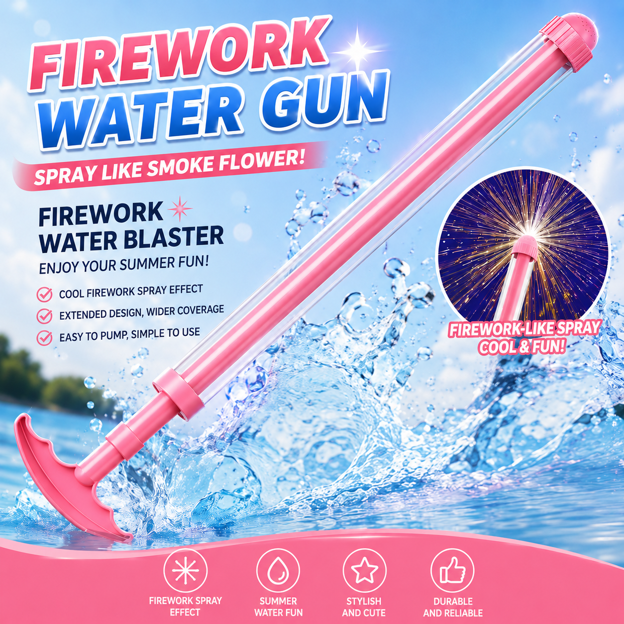 Pink Retractable Water Squirter — Summer Outdoor Pool & Beach Water Play Toy
