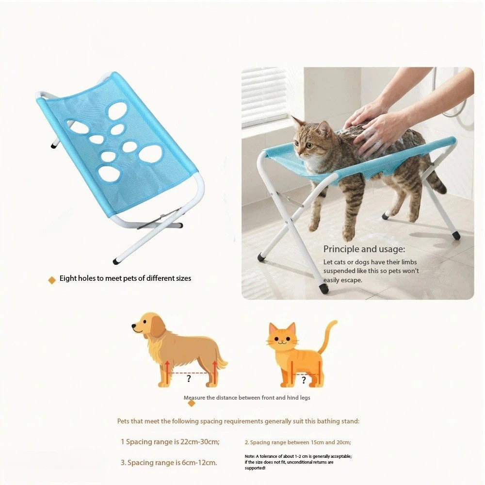 Pet Bath Stand - with Foldable Metal Tube Frame, Quick-Drying Mesh Bath Mat, Eight-Hole Design, Suitable for Dogs and Cats of Different Sizes for Home Bathing and Grooming (Blue)