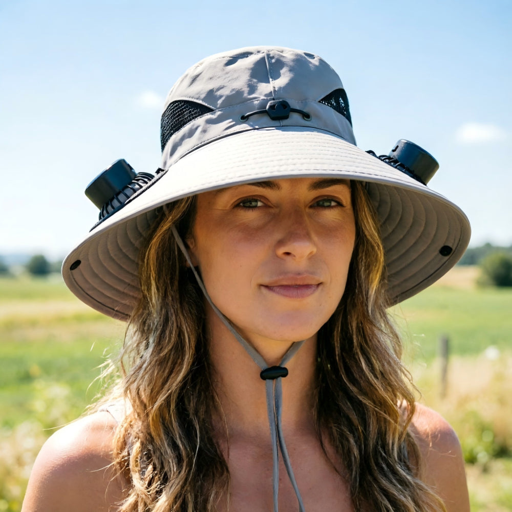 Wide-Brimmed Outdoor Sun Hat, Solar-Powered Fan Hat, Fishing Hat with Detachable USB-Rechargeable Fan