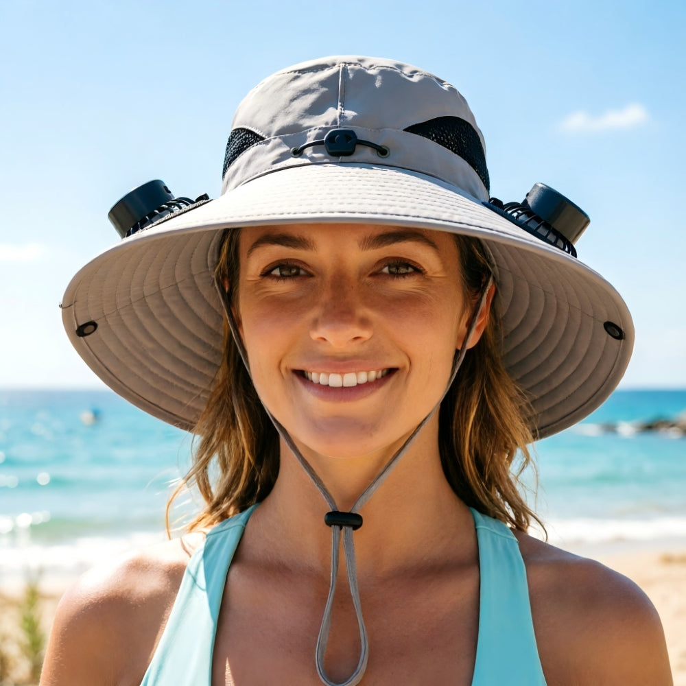 Wide-Brimmed Outdoor Sun Hat, Solar-Powered Fan Hat, Fishing Hat with Detachable USB-Rechargeable Fan